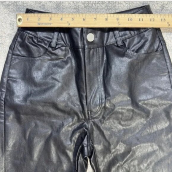 Nasty Gal Faux Leather Star Bum Flared Pants Size 0 Black Bellbottoms Rock New - Picture 3 of 5